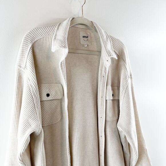 Aerie Lumberjane Waffle Snap Button Top Shacket Cream Medium - Picture 7 of 8